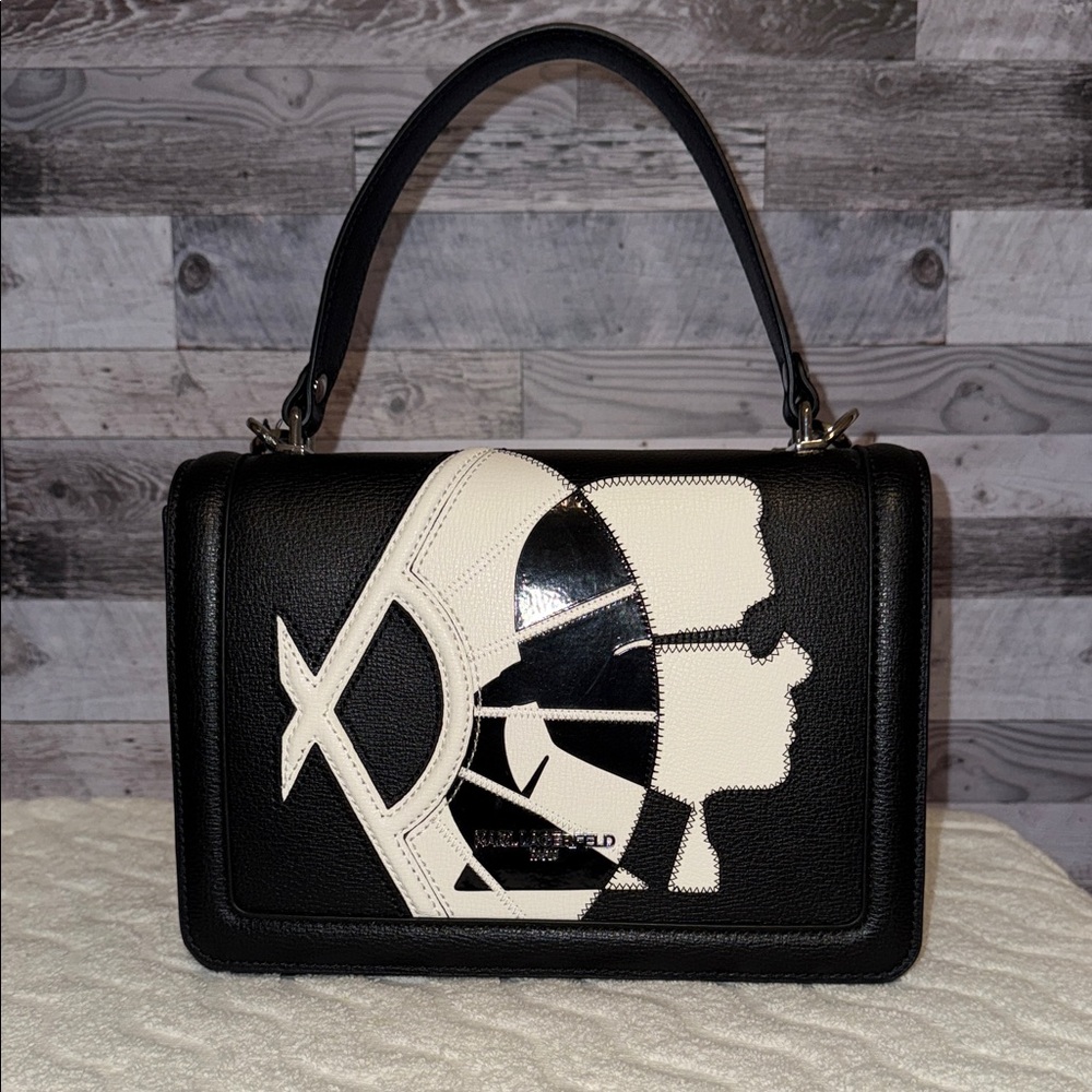 NWT! Karl Lagerfeld Paris “Simone”Black and White Designer Leather Crossbody